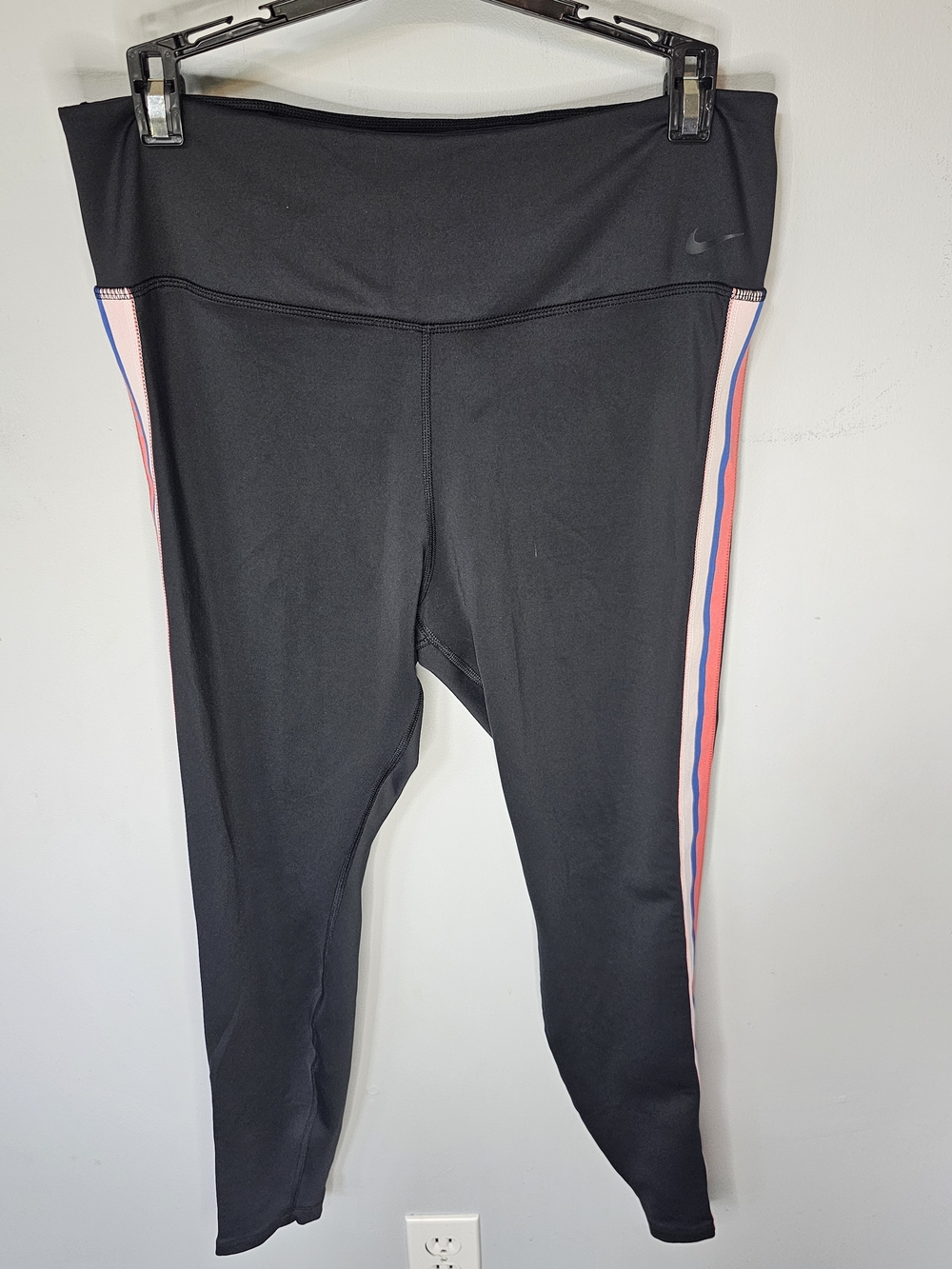 Nike Dri-Fit High Waist Leggings XL Black Colorblock Stripe